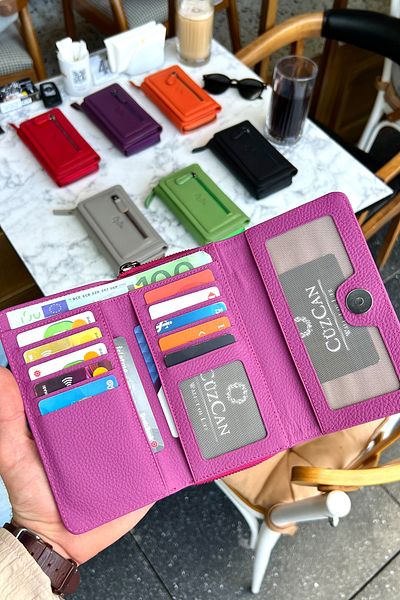 CüzCan Julia Fuchsia Genuine Leather Women's Wallet Medium Size Stylish and Convenient
