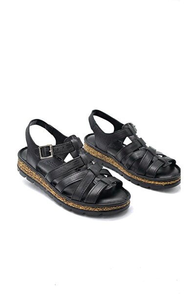 KİNDEP Kindep Papatya Genuine Leather Comfort Daily Women's Slippers Black
