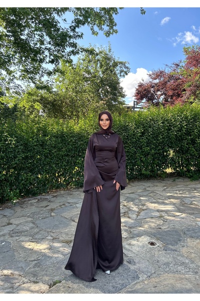 ZENKA GİYİM Zeyna İspanyol Kol Kuyruklu Saten Tesettür Abiye