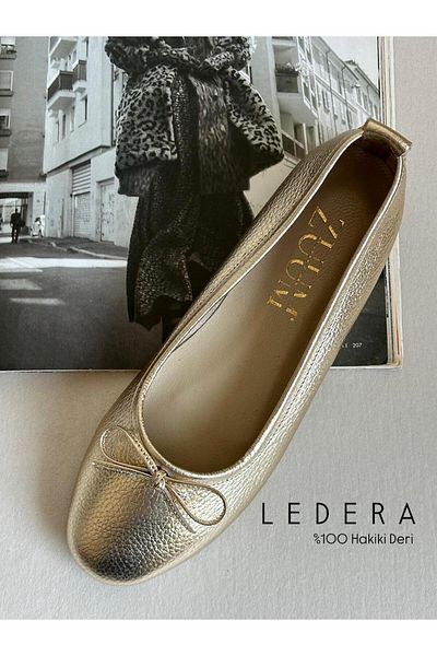 Zuum Ledera 100% Genuine Leather Women's Ballerina Ballerina - Gold Leather