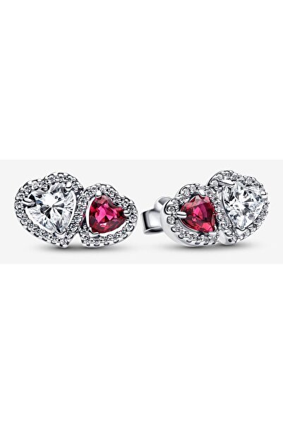 Pandora Pandora Earrings with Two Hearts Halo Crystal and Zirconia 925 Silver