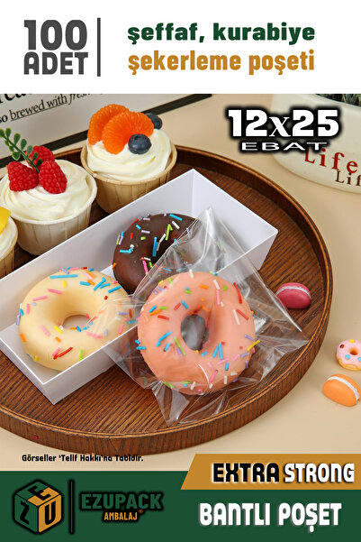 ASTOR AMBALAJ 12X25 100Ad Kurabiye Şeker Parti Baby Shower Doğum günü Hediyelik Kendinden Yapışkanlı Jelatin Poşet