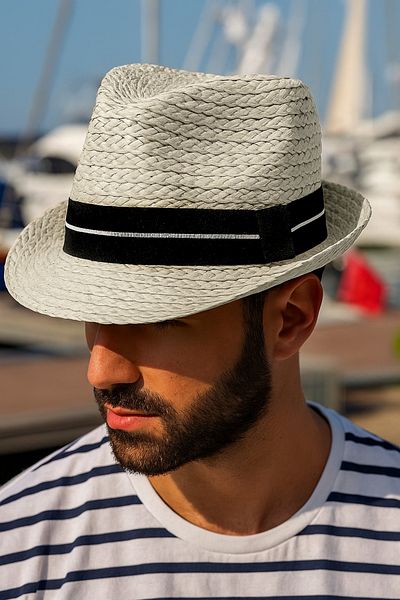 LAGRANZE Summer Men's Straw Stripe Tape Fedora Hat