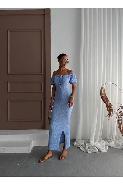 Rabi Shine ROCHIE DE DAME din țesătură seersucker cu mâneci cu deschidere
