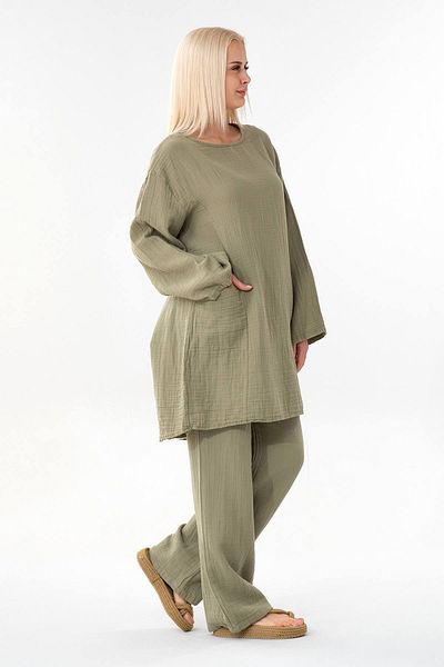 Fashion Showcase Muslin Tunic 100% Cotton Pocket Detail Loose Muslin Dress Hijab Green