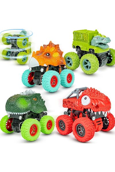 SCIENISH 4 Pack Monster Truck Toys for Boys and Girls, Inertia Car Educational Toy Cars, Friction Powered Pus