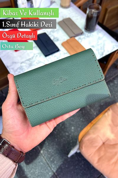 CüzCan Jesi Khaki Green Genuine Leather Women's Wallet Medium Size Stylish and Convenient