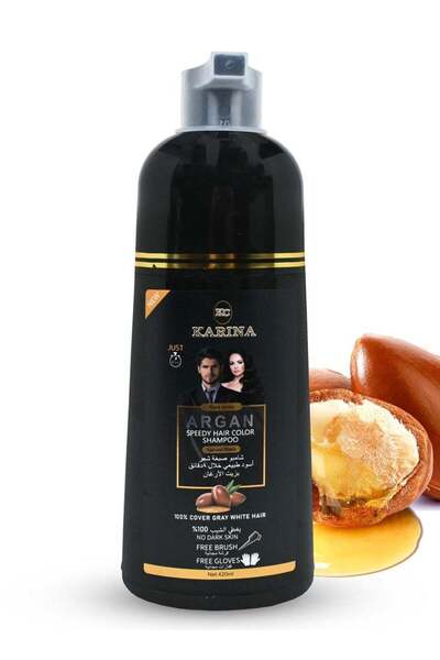 KARİNA شامبو كارينا لصبغ الشعر باللون الأسود الطبيعي في 8 دقائق مع زيت الأرغان