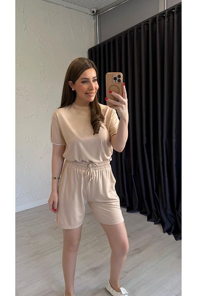 elif teke Alben Striped Shorts Suit Beige