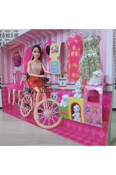 LRS STORE Endless Motion Jointed Doll Set with Bicycle, Dog Figure, Full Accessories, Girl's Gift