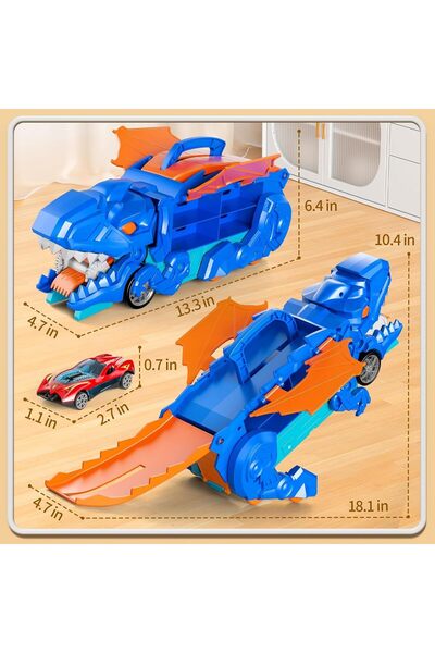Vinnatsu Dinosaur Transport Truck Toy with 4 Die-cast Cars, Race Track Truck for Kids Ages 3-7