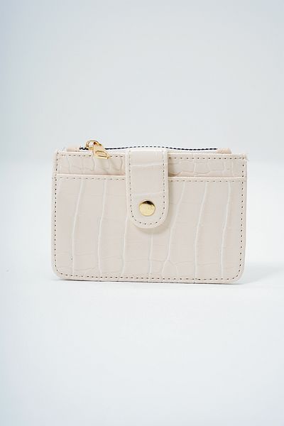 VAGGON Women's Cream Faux Leather Coin Compartment Croco Pattern Medium Size Card Holder Prmx14077