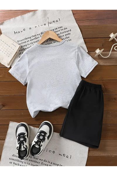 buendiakids Girl'S\Boy's Grey-Black Cool Capybara Printed Combed Cotton Shorts-Tshirt Set