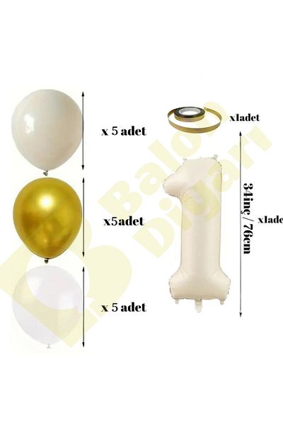 BALON DİYARI Birthday Balloon Set 🎂 |   Gold 🤍   White 🤎   Sea Sand |   Foil Balloon and Banner Including Numbers!