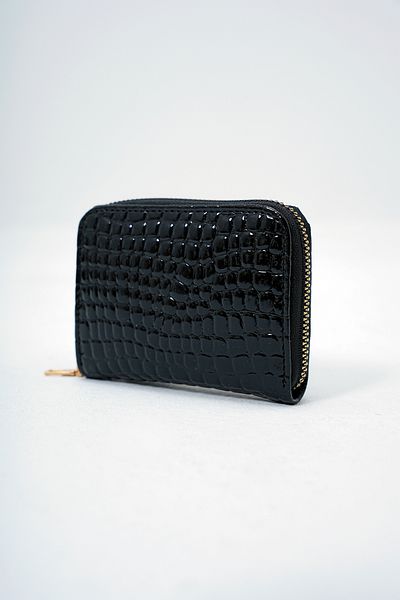 VAGGON Women's Black Faux Leather Croco Pattern Patent Leather Look Wallet Card Holder Prmx14081
