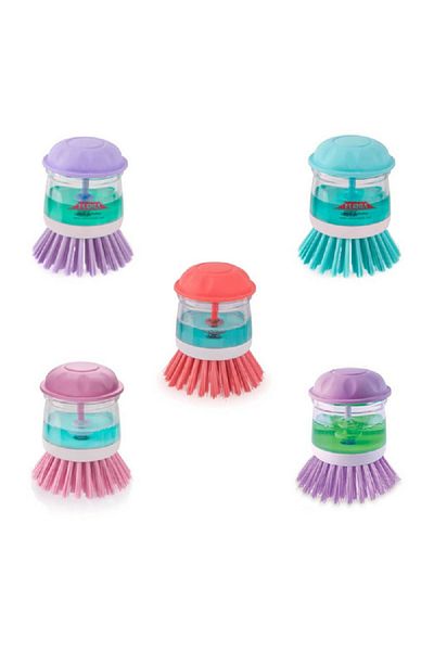 Flora Plastic Soap Dispensing Dish Brush Assorted Color