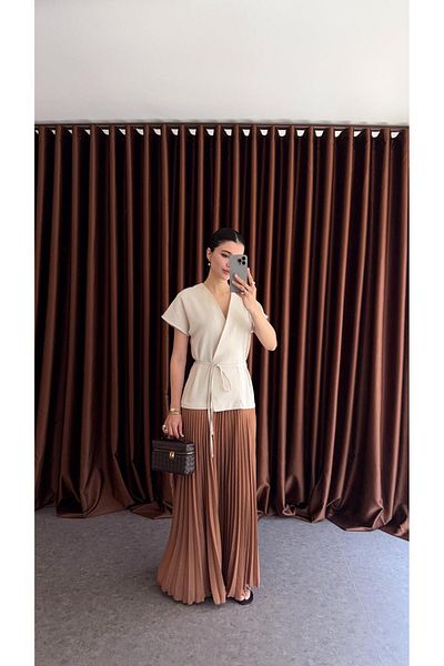 HAZELANNA Waist Detailed Pleated Long Dress