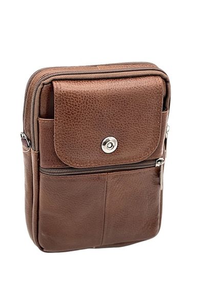 OEM Men's Shoulder Bag with Strap, Genuine Leather, Light Brown, 14x19x5 cm