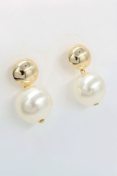 VAGGON Women's Cream Gold Detailed Dangle Pearl Earrings Prmx13834