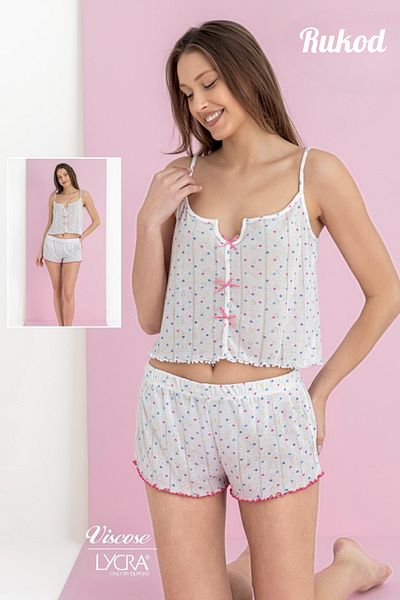 RUKOD Women's White String Strap Ruffle Shorts Colorful Polka Dot Patterned Pinterest Pajama Set