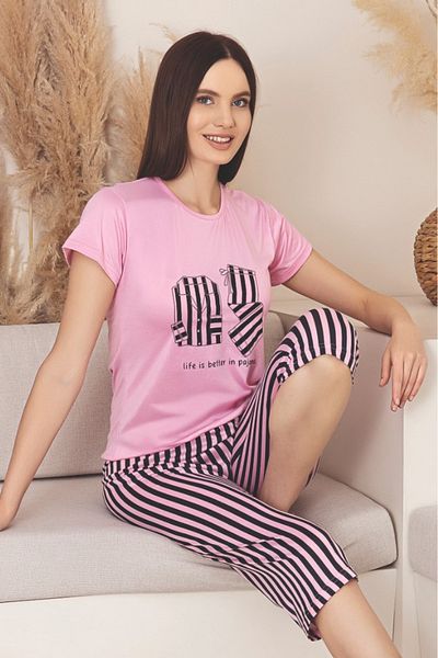 Farya Home Dreamy Milan Bamboo Lycra Patterned Short Sleeve Capri Pajama Set