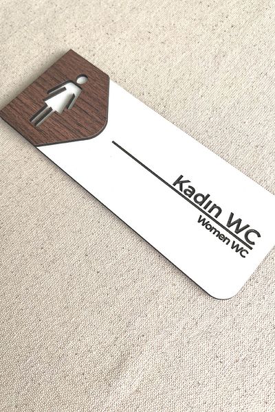 Kuzeylina Women's Wc Door Sign – Mdf Toilet Direction Sign |   19X7 cm Double Layer