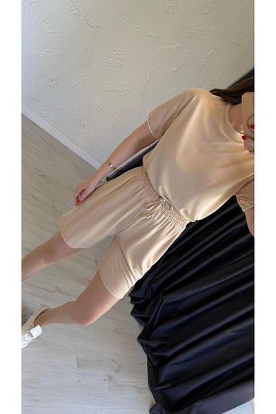 elif teke Alben Striped Shorts Suit Beige
