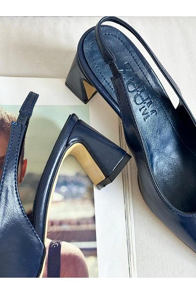Zuum Aloya Open Back Thick Heeled Women's Shoes - Navy Blue Rustic