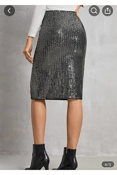 By Kul Design Women's Silver Sequin Slit Detail Skirt