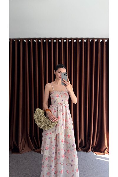 HAZELANNA Şifon Katlı Dijital Elbise