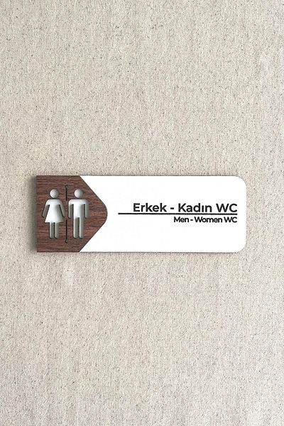 Kuzeylina Women - Men Wc Door Sign – Mdf Toilet Direction Sign |   19X7 cm Double Layer