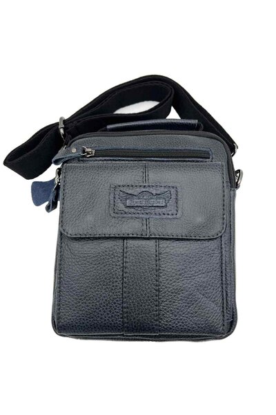 OEM Men's Shoulder Bag Navy Blue, Genuine Leather, 23 x 20 x 7.5 cm