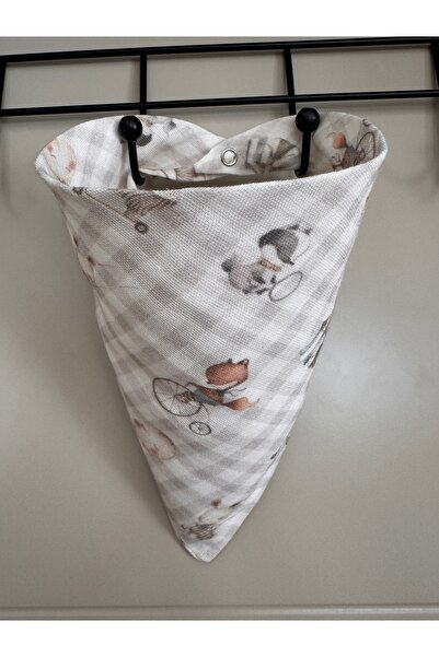 Unisex Bebek %100 Organik Pamuklu Baskılı Müslin Çıtçıtlı Bebek Salya Önlük & Fular Tekli Kare