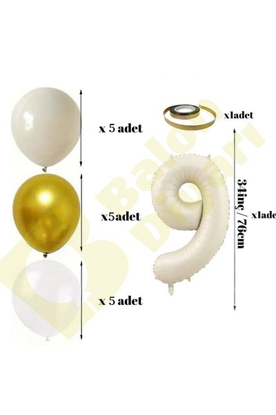 BALON DİYARI Σετ μπαλόνι γενεθλίων 🎂 |   Χρυσό 🤍   Λευκό 🤎   Θαλασσινή άμμος |   Συμπεριλαμβανομένου του αριθμημένου αλουμινόχαρτου μπαλονιού και πανό!