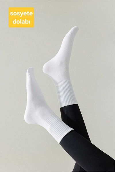 Sosyete dolabı 10 Pairs Unisex Cotton Flexible and Comfortable Plain White Knee-High Sports Tennis Socket Socks (Economic Package)