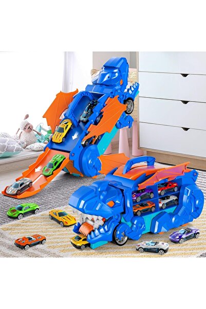 Vinnatsu Dinosaur Transport Truck Toy with 4 Die-cast Cars, Race Track Truck for Kids Ages 3-7