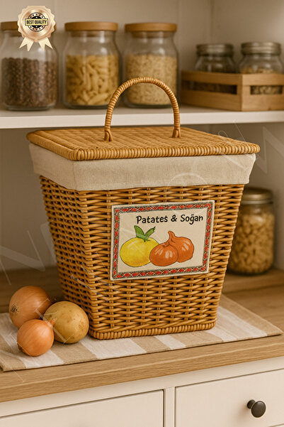 NEWNOW KitchenRoot Kapaklı Örme Patates Soğan Sepeti – Nefes Alan Bez Astar, ...
