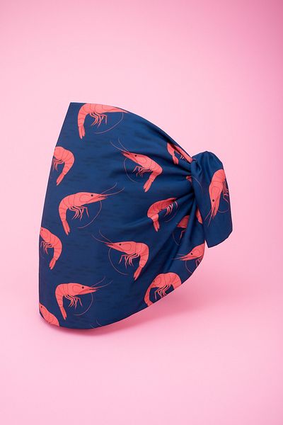 pistore Navy Blue Pink Shrimp Patterned Short Pareo Satin Women's Beach Dress New Season
