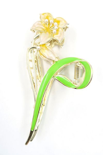 VAGGON Agrafă de păr mini perle cu motiv floral emailat în relief crem pentru femei Prmx13844