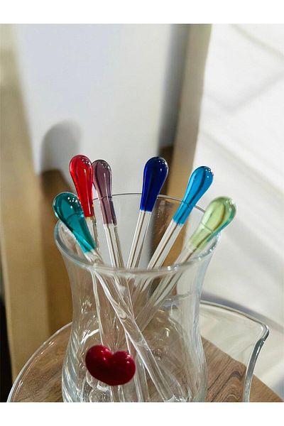 Arsglass Handmade Colored Glass Tea Spoon Set of 6