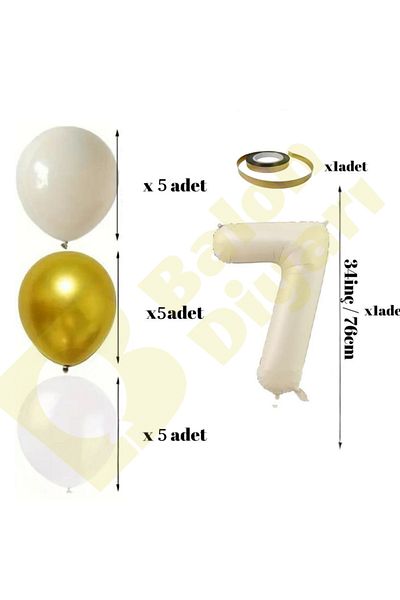BALON DİYARI Σετ μπαλόνι γενεθλίων 🎂 |   Χρυσό 🤍   Λευκό 🤎   Θαλασσινή άμμος |   Συμπεριλαμβανομένου του αριθμημένου αλουμινόχαρτου μπαλονιού και πανό!