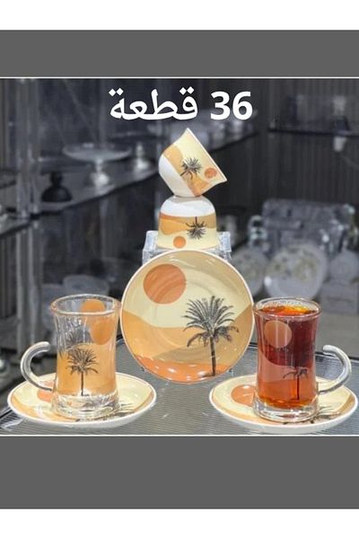 Generic 36-piece engraved cup and saucer set