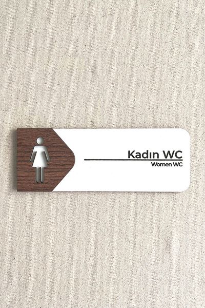 Kuzeylina Women's Wc Door Sign – Mdf Toilet Direction Sign |   19X7 cm Double Layer