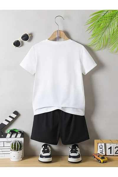 buendiakids Girl'S\Boy's White-Black Cool Capybara Printed Combed Cotton Shorts-Tshirt Set