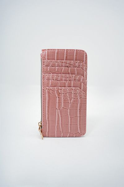 VAGGON Women's Pink Faux Leather Zippered Coin Compartment Croco Pattern Slim Card Holder Prmx14078