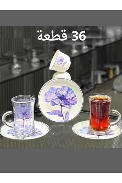 Generic 36-piece engraved cup and saucer set