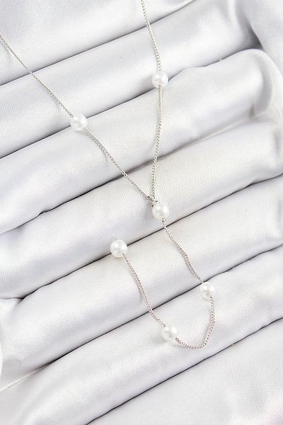 BESKAR 316L Steel Pearl Figured Y Model Silver Color Women's Necklace
