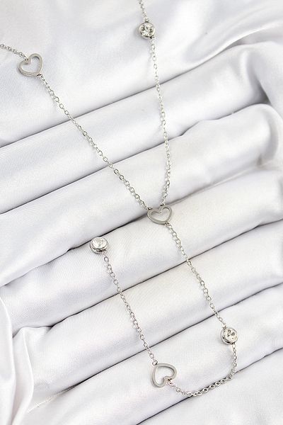 BESKAR 316L Steel Zircon Stone Heart Figured Y Model Silver Color Women's Necklace