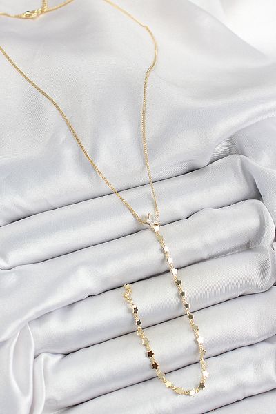 BESKAR Brass Zircon Stone Star Figured Y Model Gold Color Women's Necklace