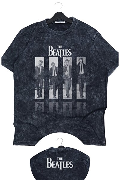 Fuddy Moda Oversize kroj The Beatles Neck Štampano Washed T-shirt , unisex re...